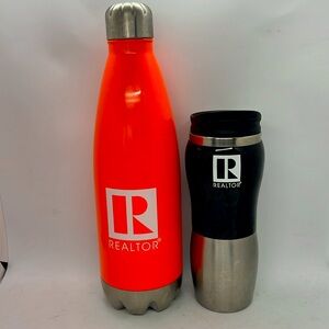 Lot of 2 Realtor Logo Drinkware Travel Mug Tumblers Water Bottle